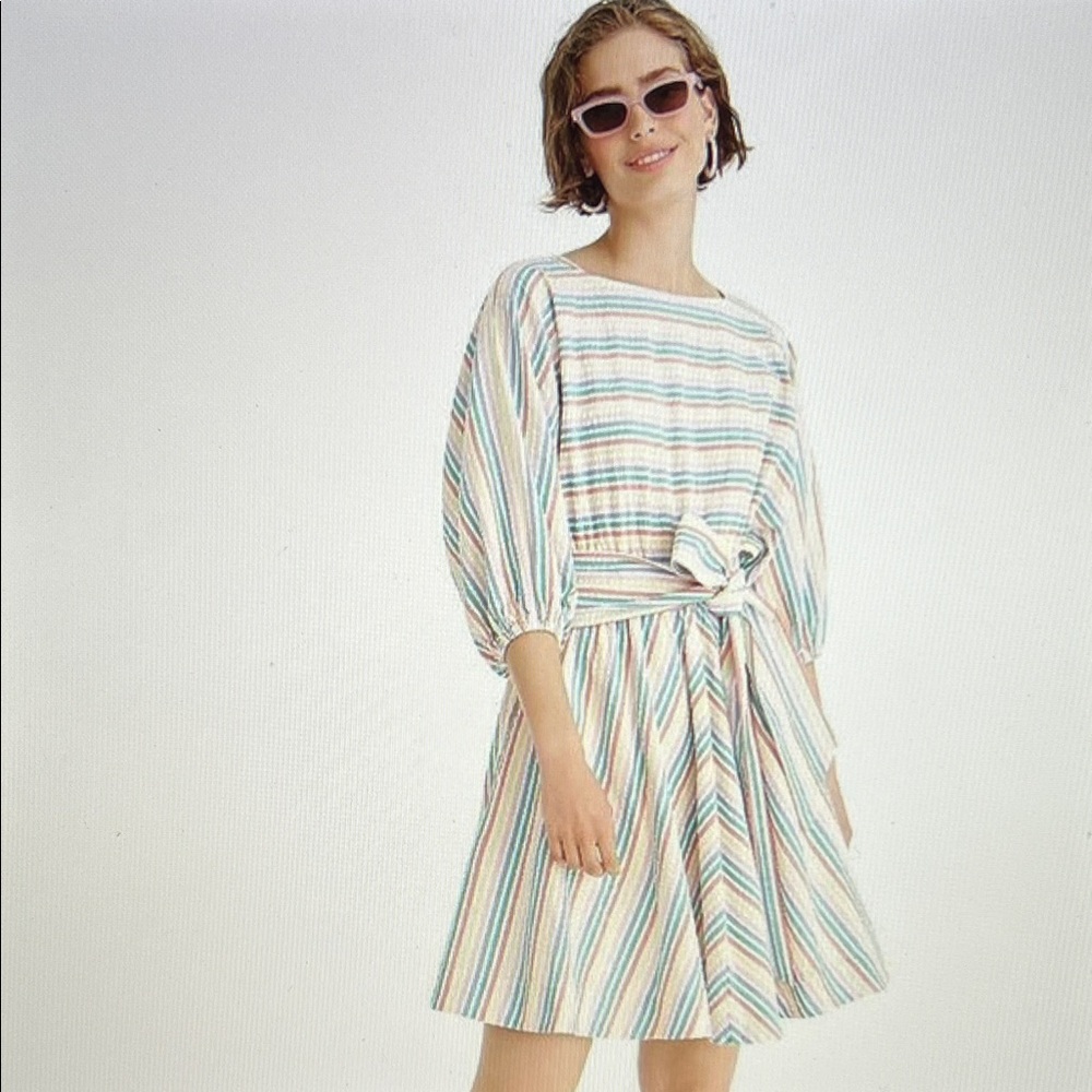 J Crew Dolman Dress in Rainbow Stripe Seersucker